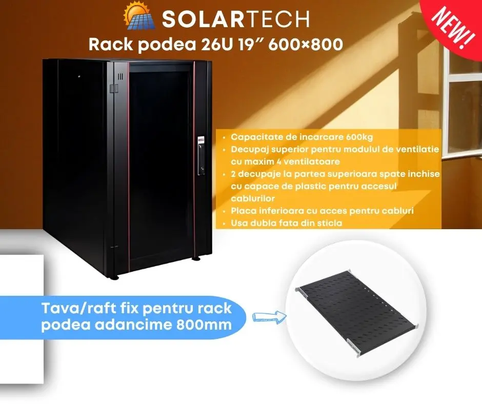 Rack podea 26U 19″ 600×800 pentru Pytes/Pylontech — imagine descriptivă 1