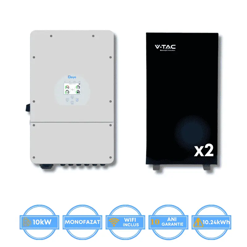 Invertor Deye 10kW, SUN-10K-SG02LP1-EU-AM3 + Acumulator V-TAC 10.24kWh