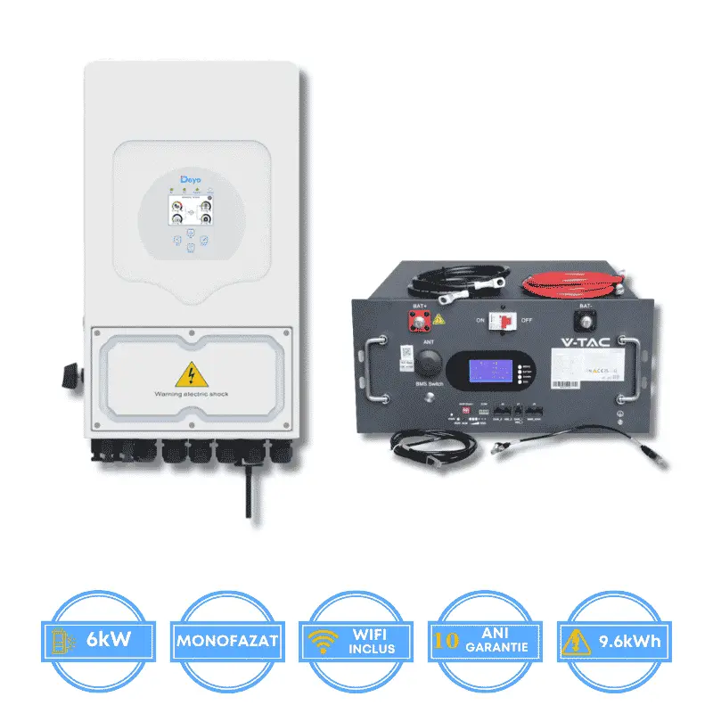 Invertor Deye 6kW, SUN-6K-SG05LP1-EU-AM2-P + Acumulator V-TAC 9.6 kWh