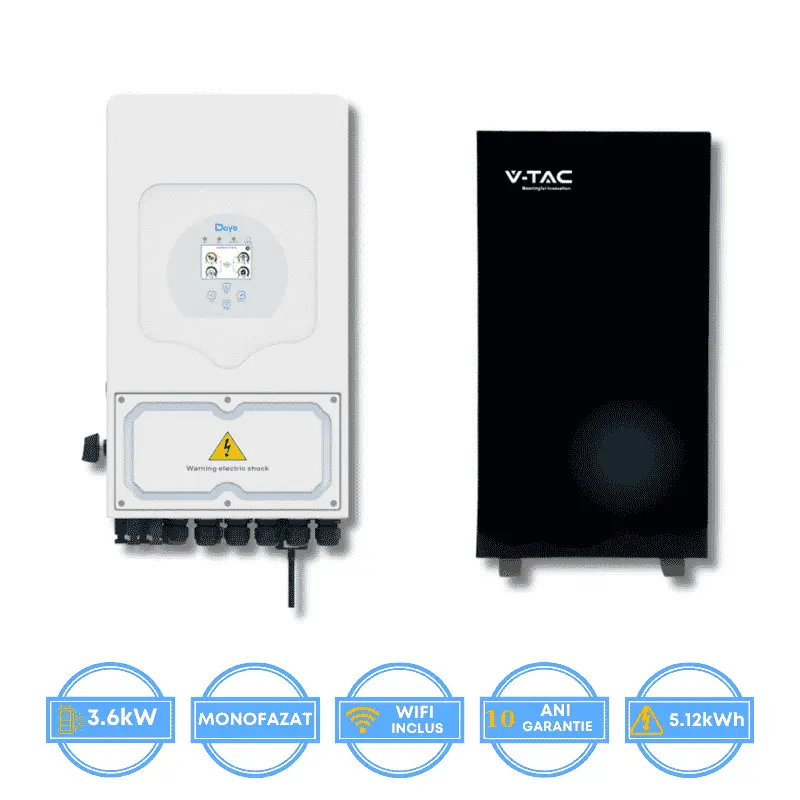 Invertor Deye 3.6kW, SUN-3.6K-SG05LP1-EU-AM2 + Acumulator V-TAC 5.12kWh