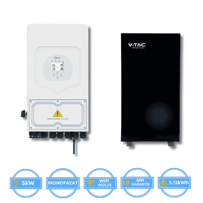 Invertor Deye 5kW, SUN-5K-SG05LP1-EU-AM2-P + Acumulator V-TAC 5.12kWh